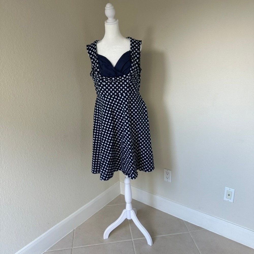 Miusol Knee Length Skater Dress Women's 2XL Navy Blue Polka‎ Dot Retro Y2K